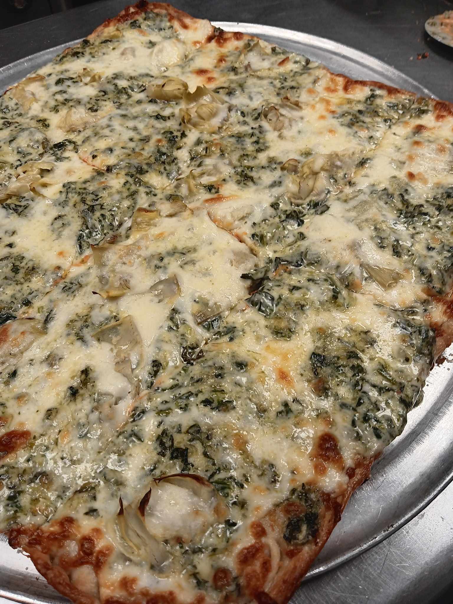 Spinach Artichoke Grandma Pizza